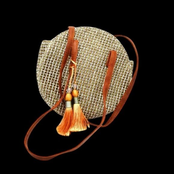 Bohemian Straw Canteen Circle Bag - Picture 1 of 6